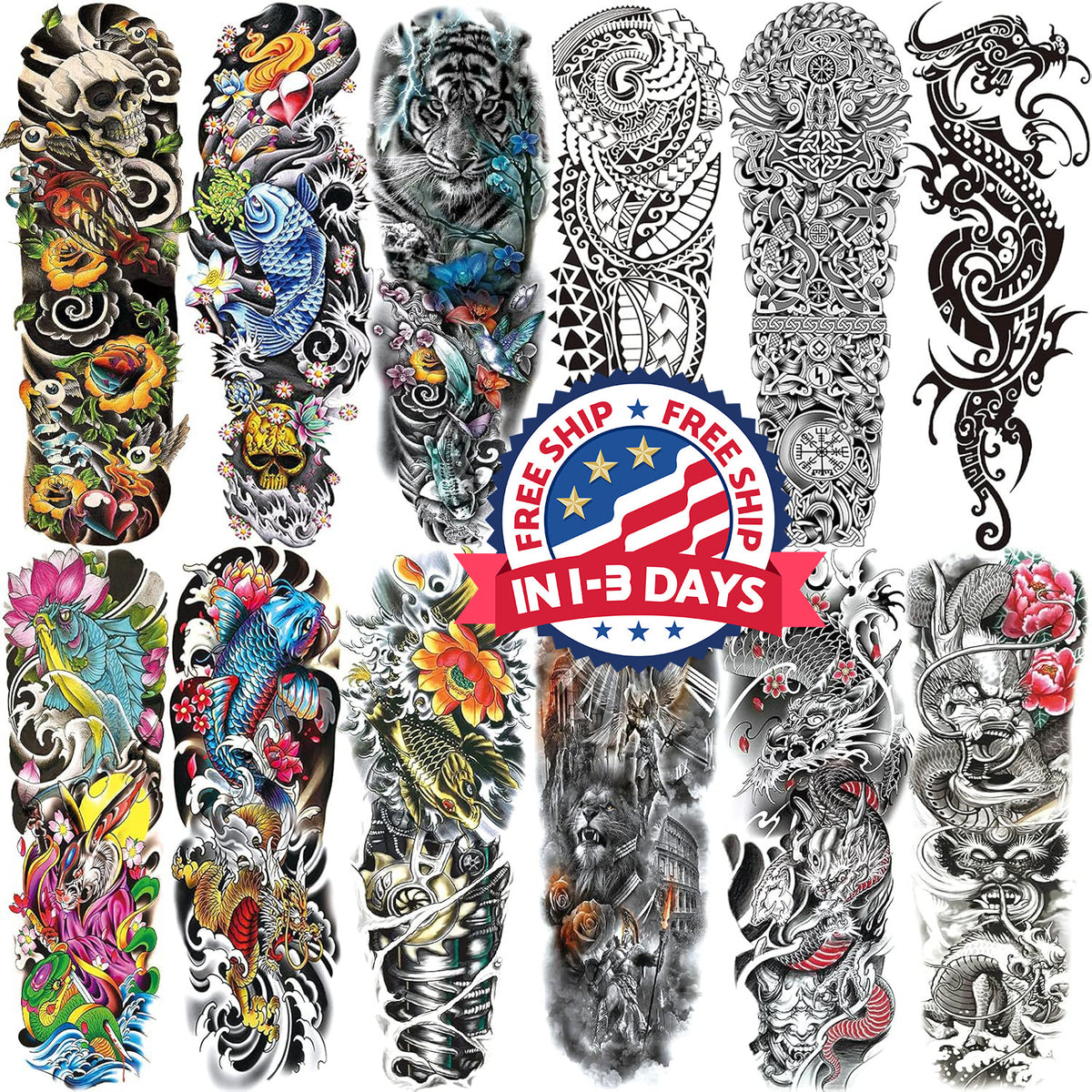 Waterproof 3D Arm Sleeve Temporary Tattoos for Adults – Long-Lasting, Water-Resistant