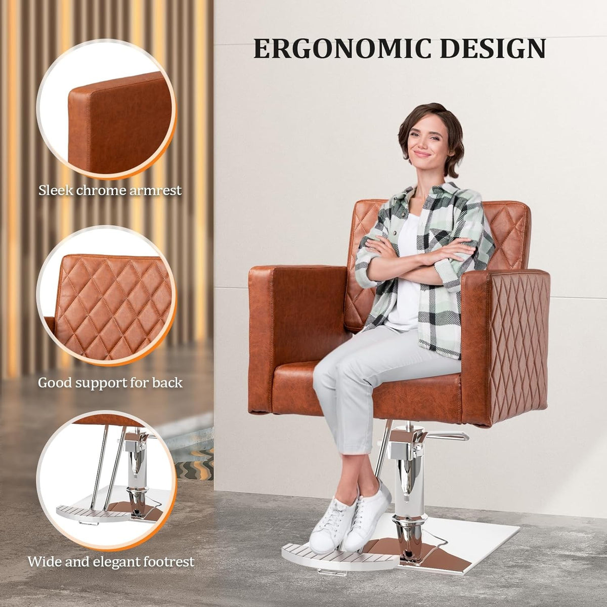 Hydraulic Salon Chair with Memory Foam Cushion and 360° Swivel for Hair Stylists
