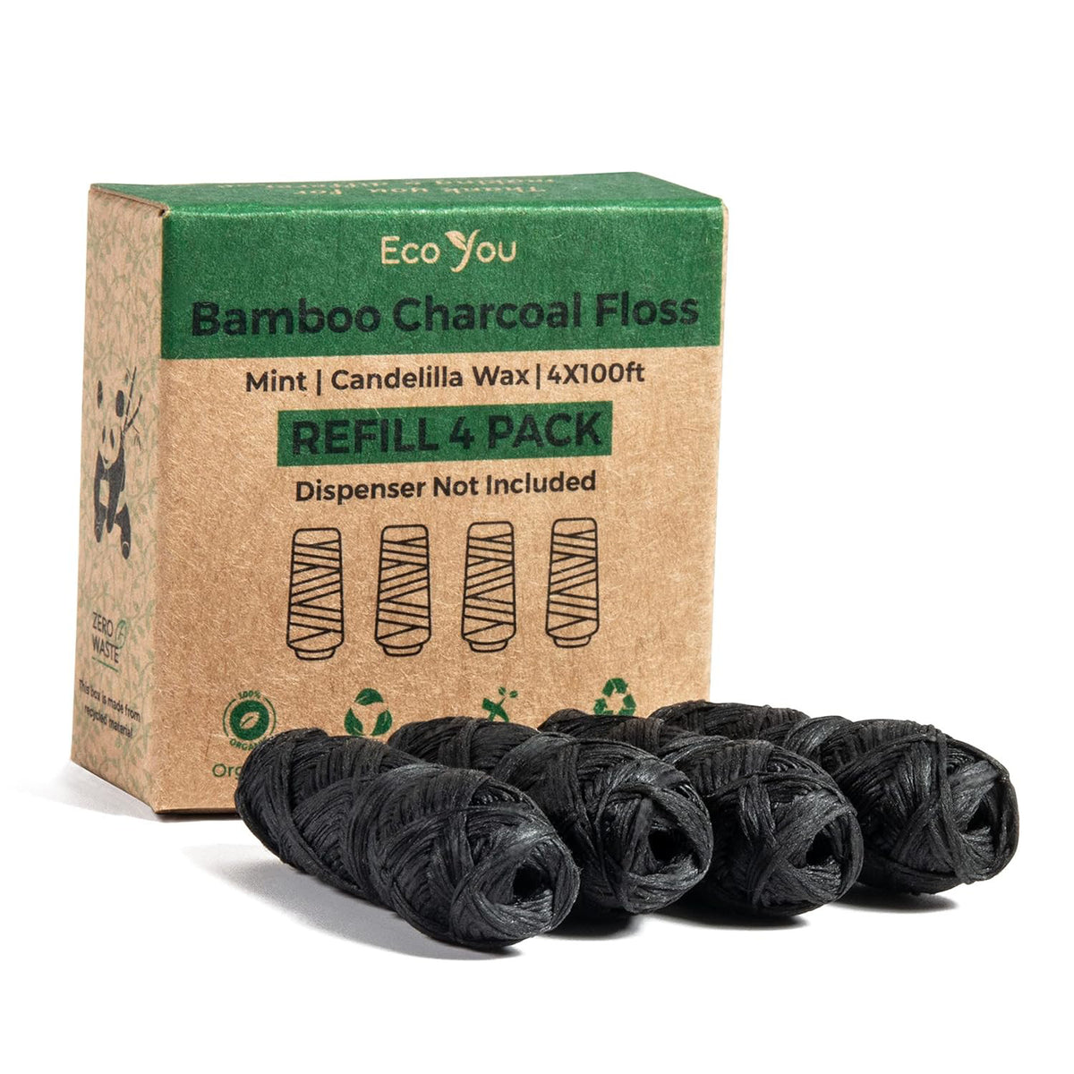 Biodegradable Dental Floss Refill Pack - Mint & Candelilla, 4x100 ft