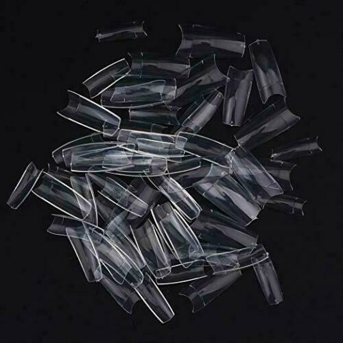 Long Square False Nail Tips - Coffin Shape, Transparent, French Style, 500 or 1000 Pcs