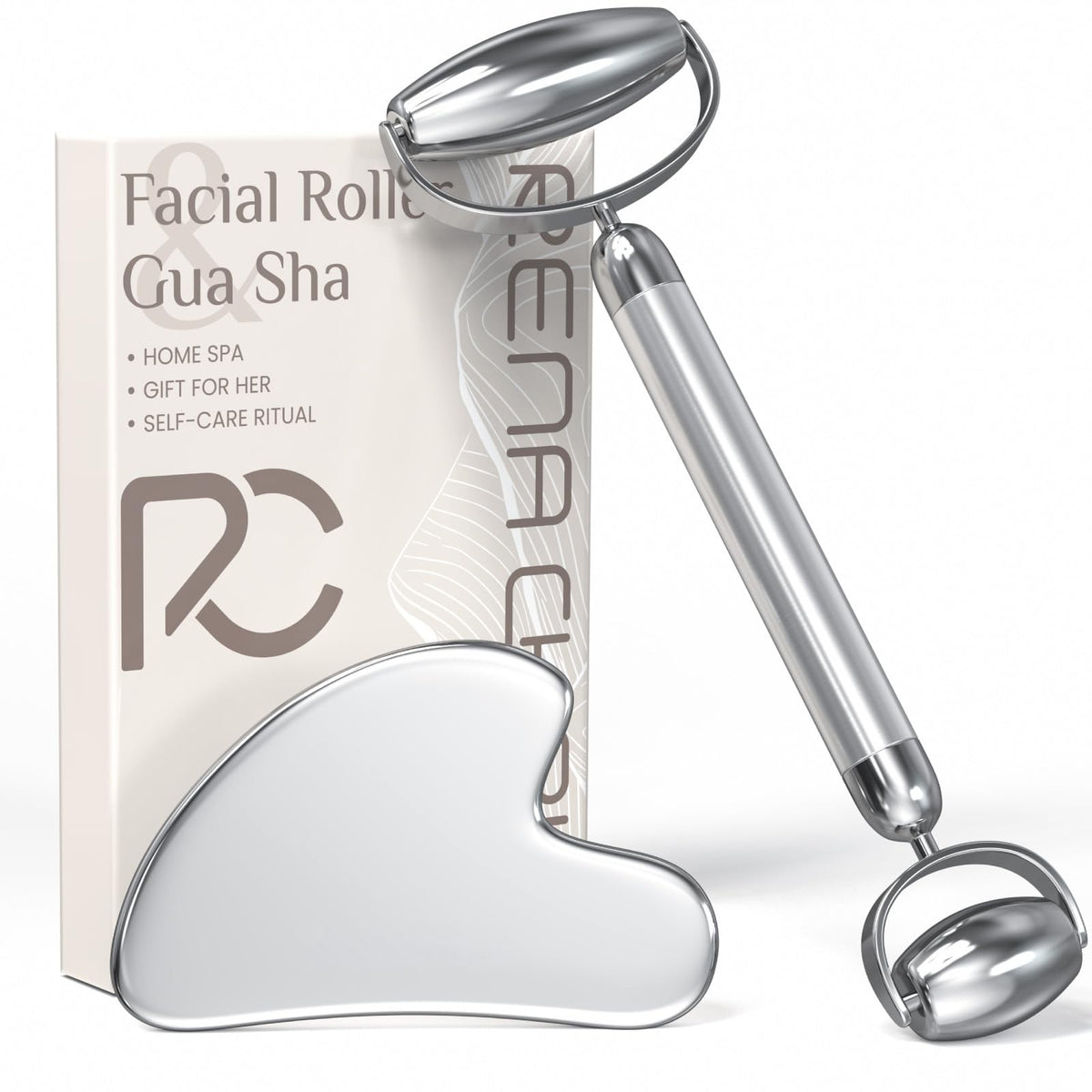 Stainless Steel Gua Sha and Facial Roller Set - Anti-Breakage Face Massage Tools
