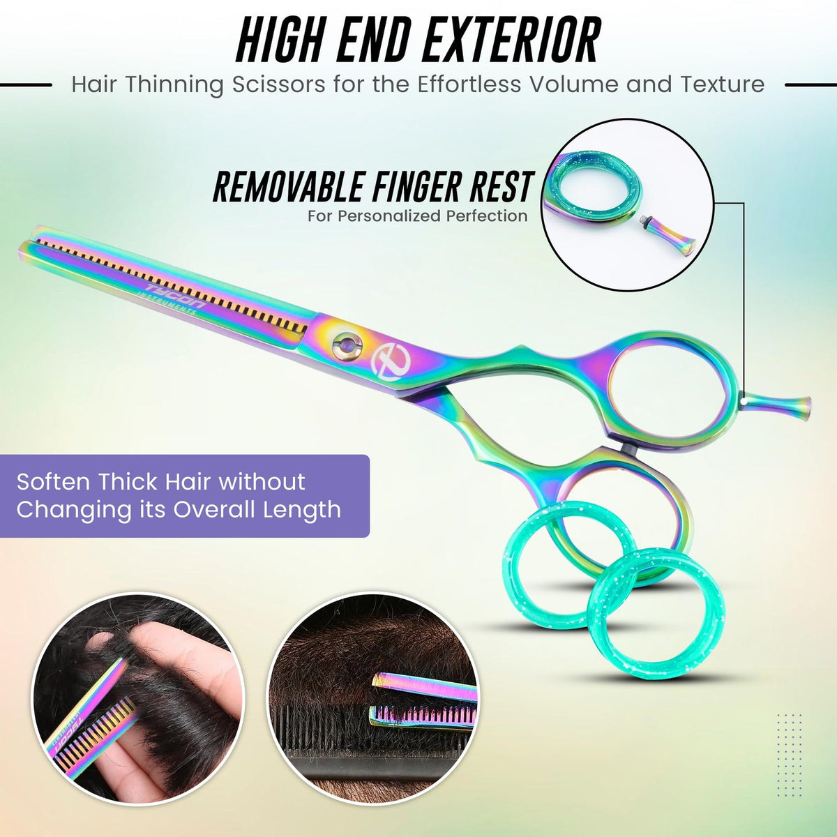 Hair Thinning Shears 6.5 Inch with Sharp 2.7 Inch Blade Rainbow Color for Hair Cutting