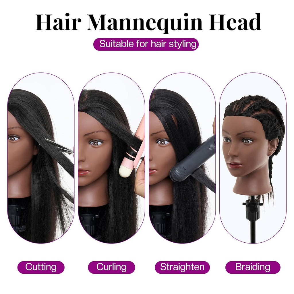 20-22 Inch Human Hair Mannequin Head with Stand for Styling & Practice