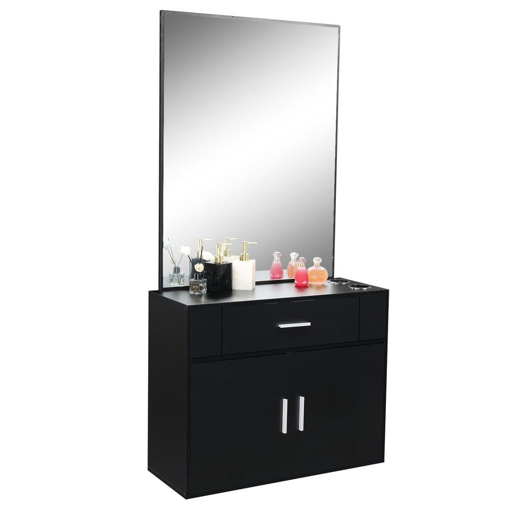 Wall Mount Salon Station with Mirror and Storage for Barber & Hair Styling