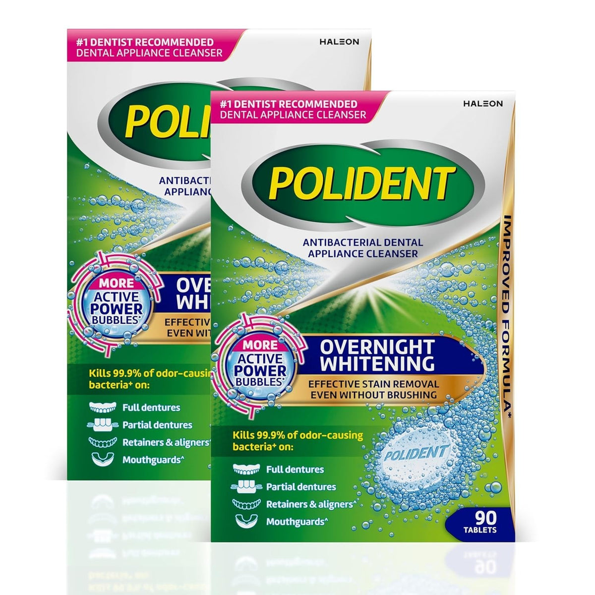 Polident Overnight Whitening Dental Appliance Cleanser Tablets 2 Pack - Antibacterial & Stain Remover