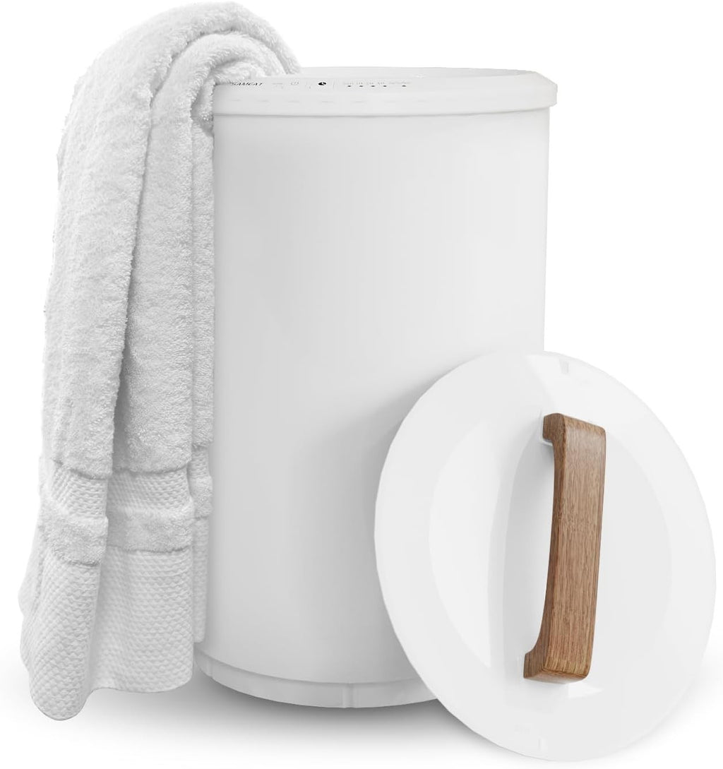 Large Heated Towel Warmer Bucket with Wooden Handle, Auto Shut-Off for Bathroom