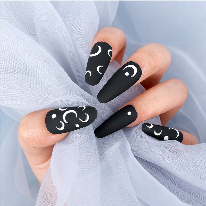 French Crescent Moon Nail Stickers Set - Black & White 3D Transfer Decals for Manicure