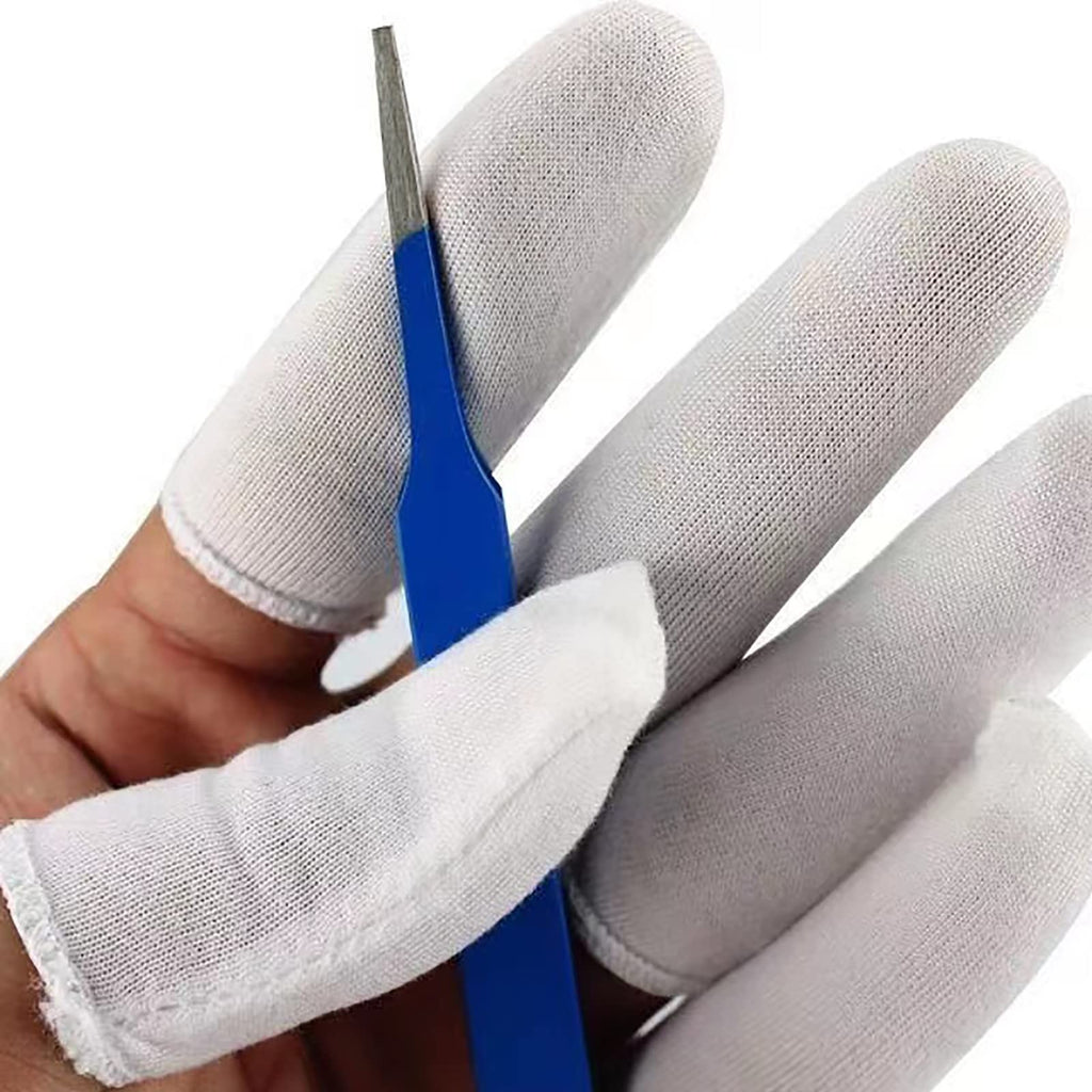 Cotton Finger Cots 200 Pack, Reusable Skin-Friendly Finger Sleeves with Elastic Rings