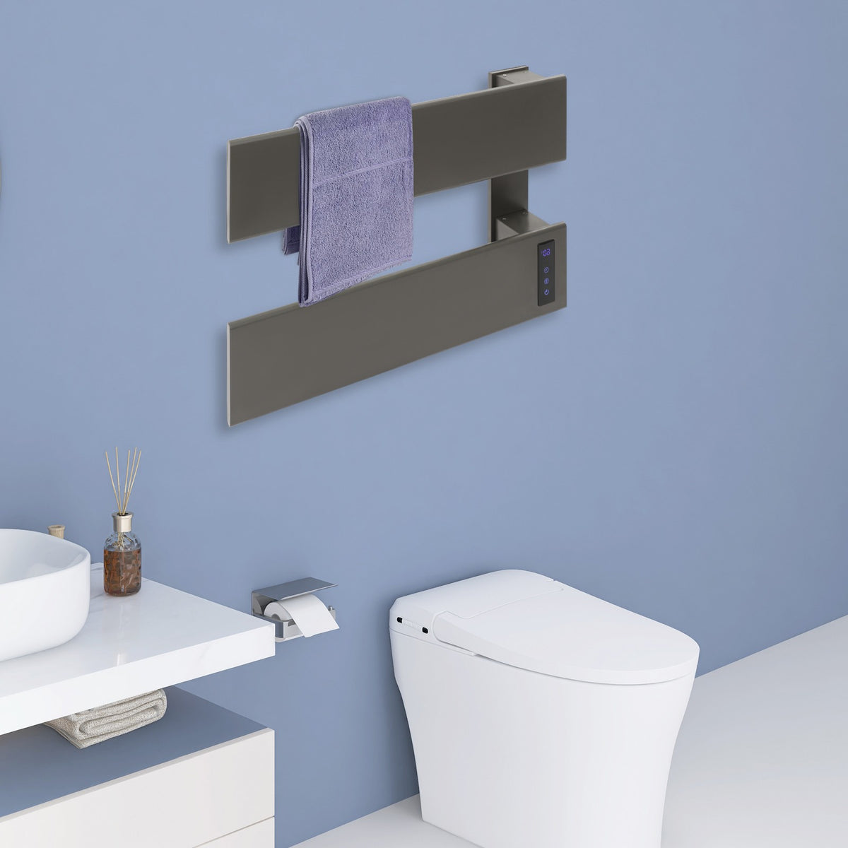 Electric Wall-Mounted Towel Warmer with Adjustable Timer and Temperature