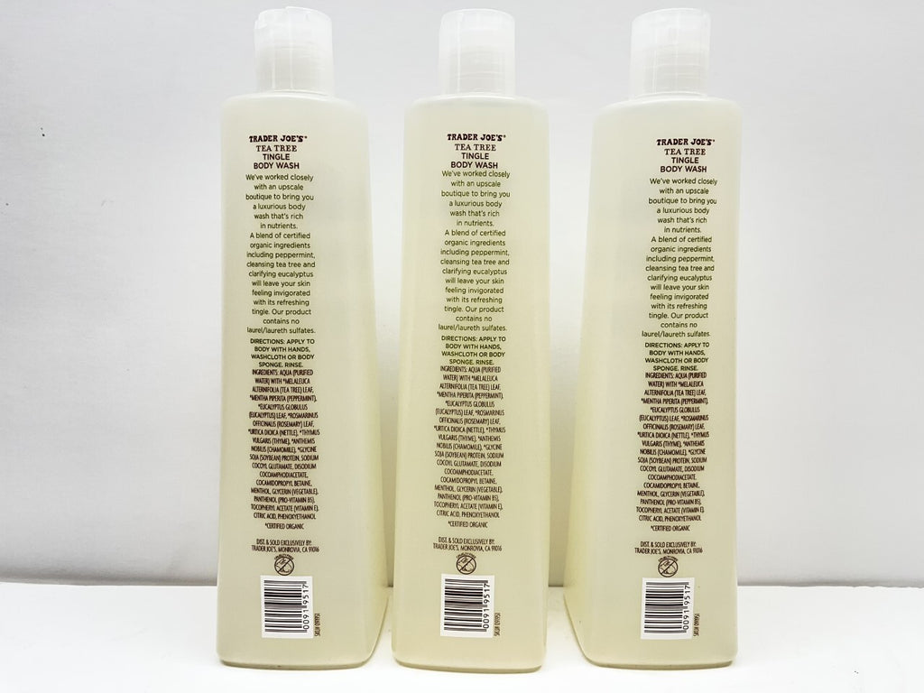Trader Joe's Tea Tree Tingle Body Wash 3 Pack Peppermint & Eucalyptus 16 oz