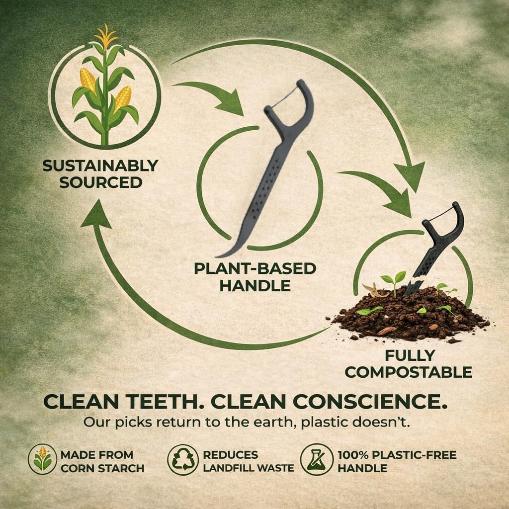 Biodegradable Mint Bamboo Floss Picks - 100 Count Vegan & Compostable