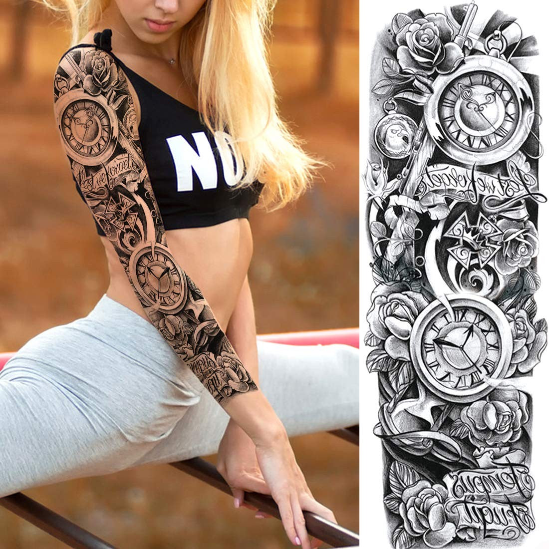 Temporary Tattoo Sleeve Set 11 Sheets Maori Tiki Turtle Manta Waterproof Full Arm