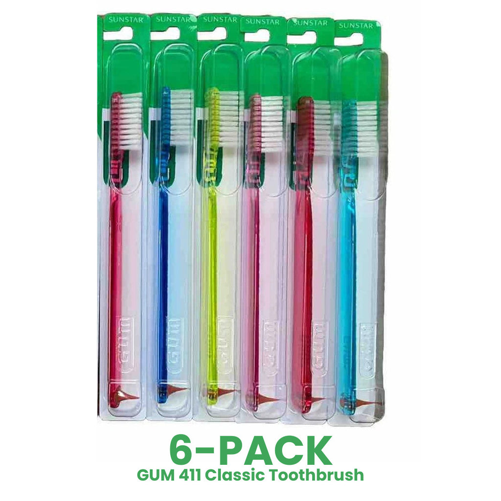 GUM Classic Soft Toothbrush 6-Pack with Rubber Gum Stimulator & Cover