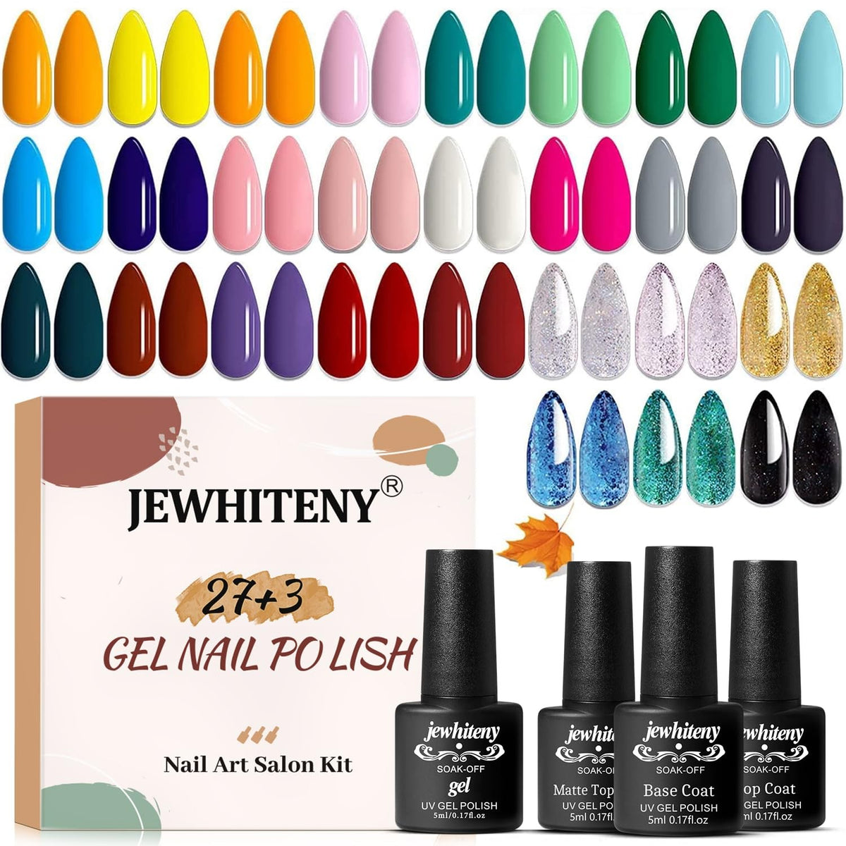 Professional Gel Nail Polish Kit - 27 Colors with Glitter | Long-Lasting & Non-Toxic