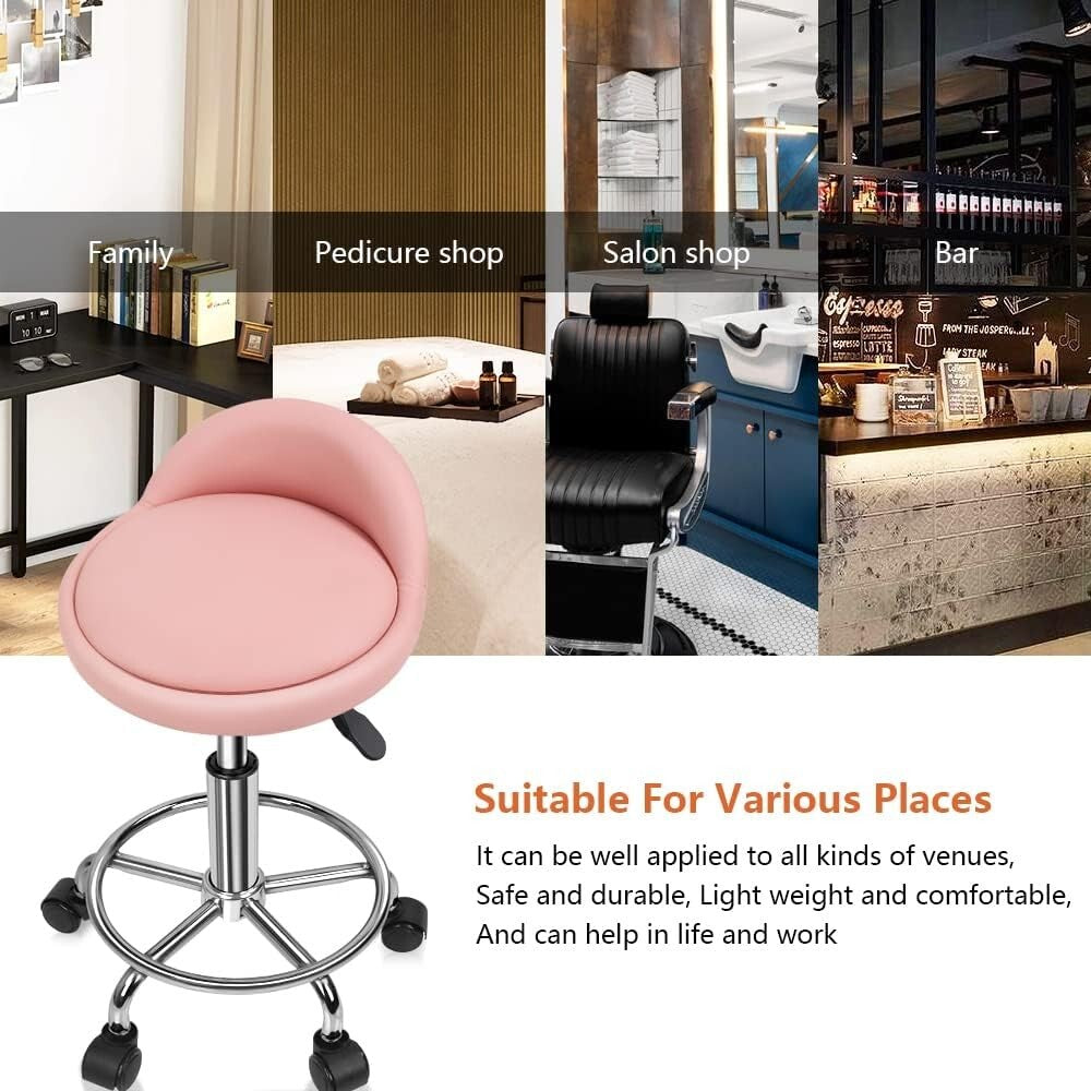 Adjustable Leather-Like Swivel Stool with Casters and Footrest