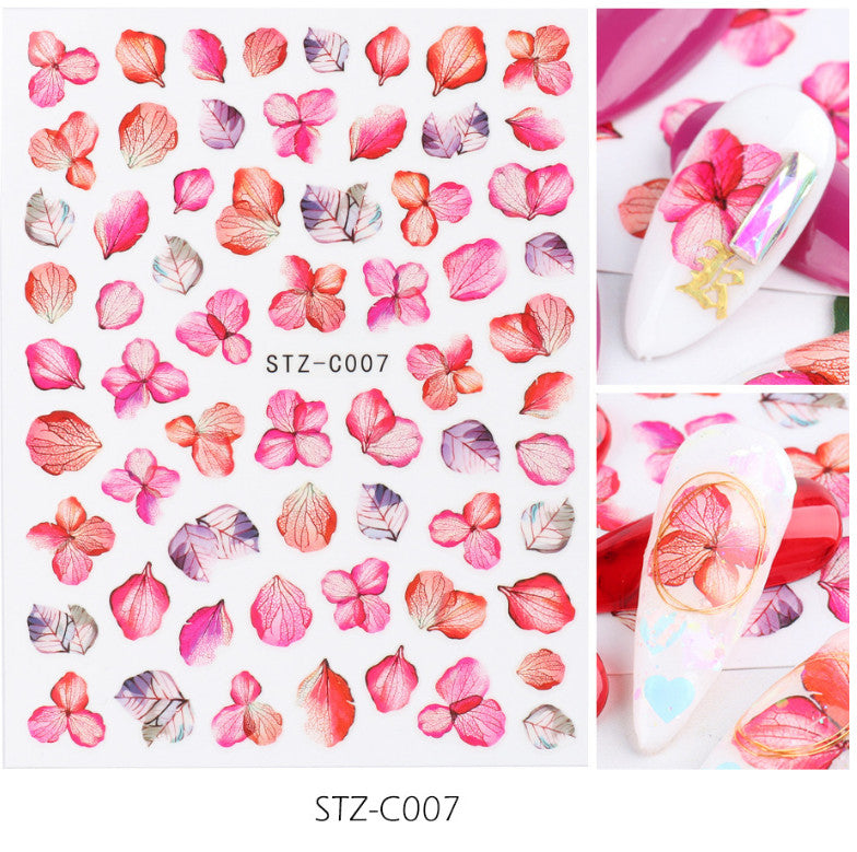 Nail Art Stickers 1 Sheet - Pink Green Leaf Ginkgo Clover 3D Decals