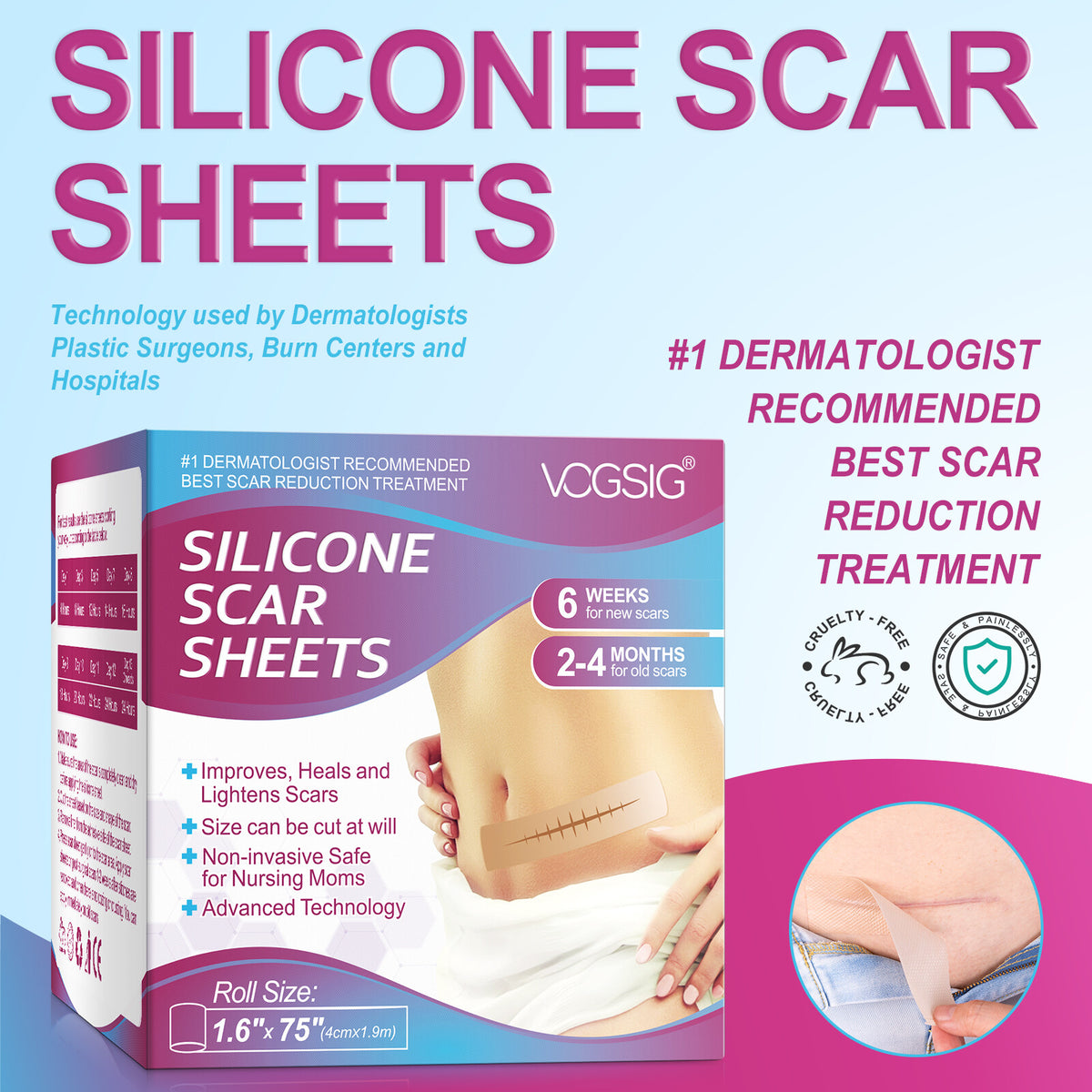 Silicone Scar Removal Sheets Gel Patches Skin Repair Wound Burn Healing