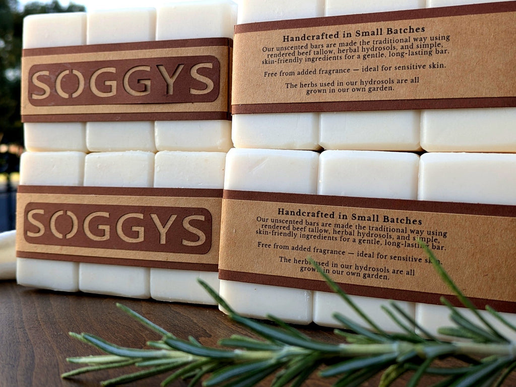 Beef Tallow Handmade Cold Process Soap Bars Set of 12 - Unscented, 8 oz Each