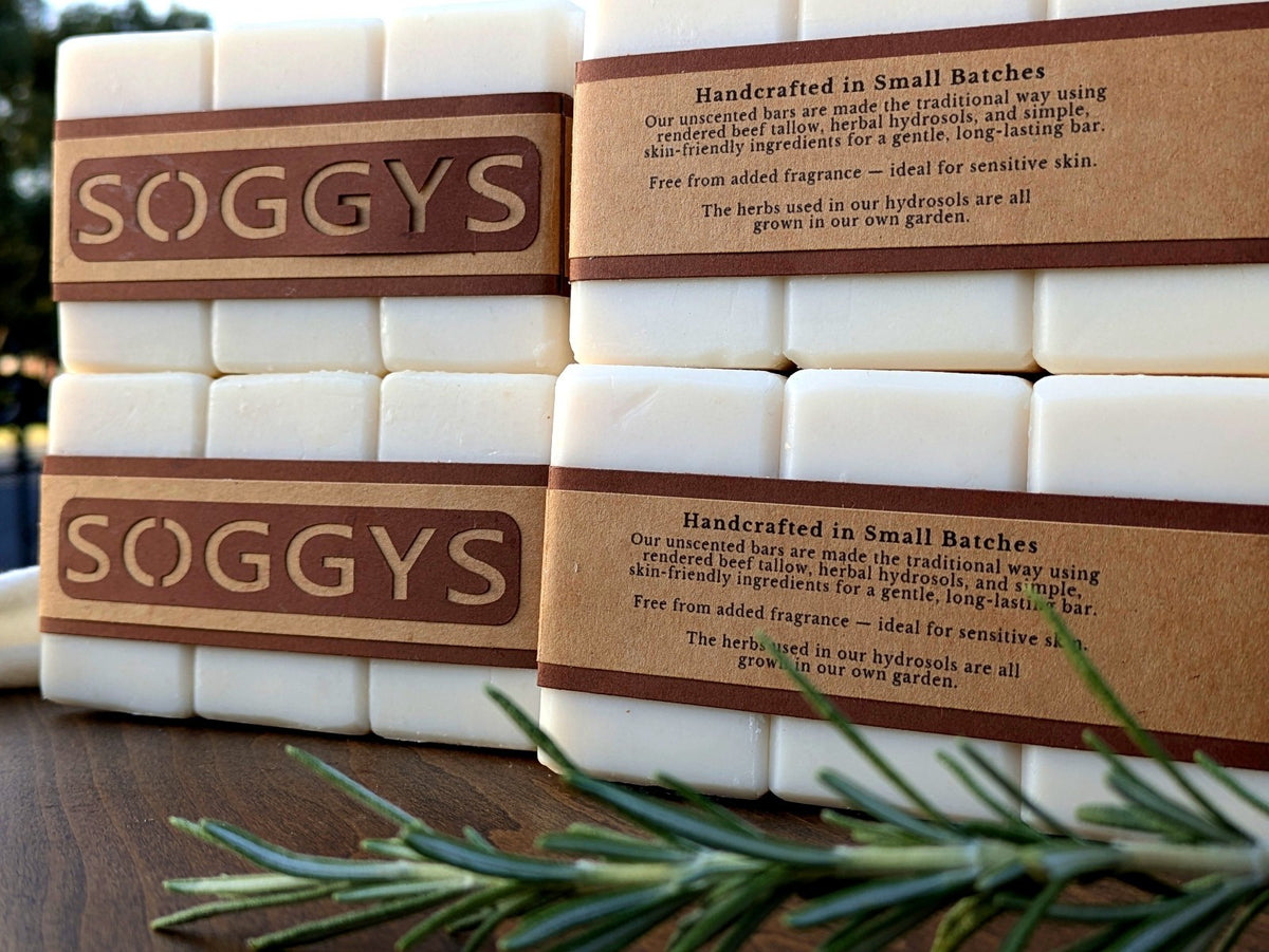 Beef Tallow Handmade Cold Process Soap Bars Set of 12 - Unscented, 8 oz Each