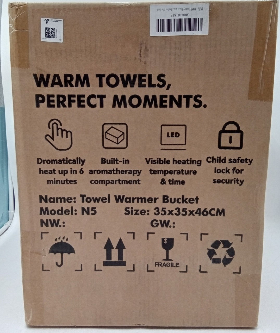Large Capacity Towel Warmer Bucket for Robes Blankets - White N5