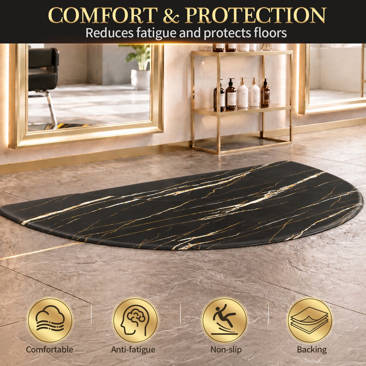 Heavy Duty Salon Floor Mat with 5/8 Inch Cushion and Lightning Pattern for Barber