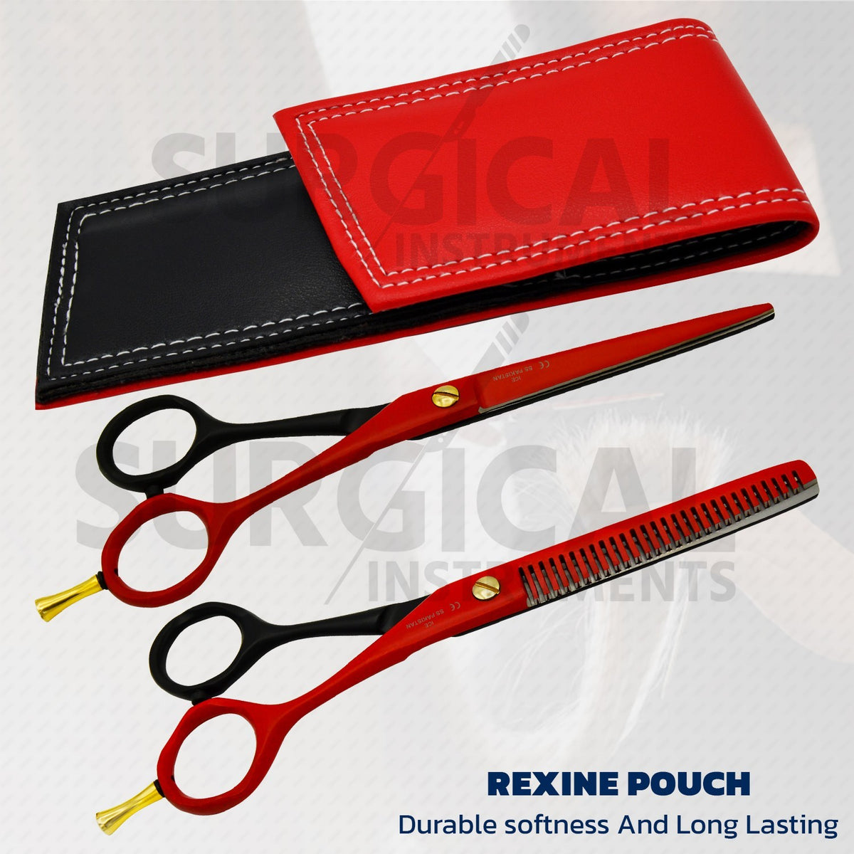 6-inch Professional Hair Cutting & Thinning Scissors Set - Red & Black