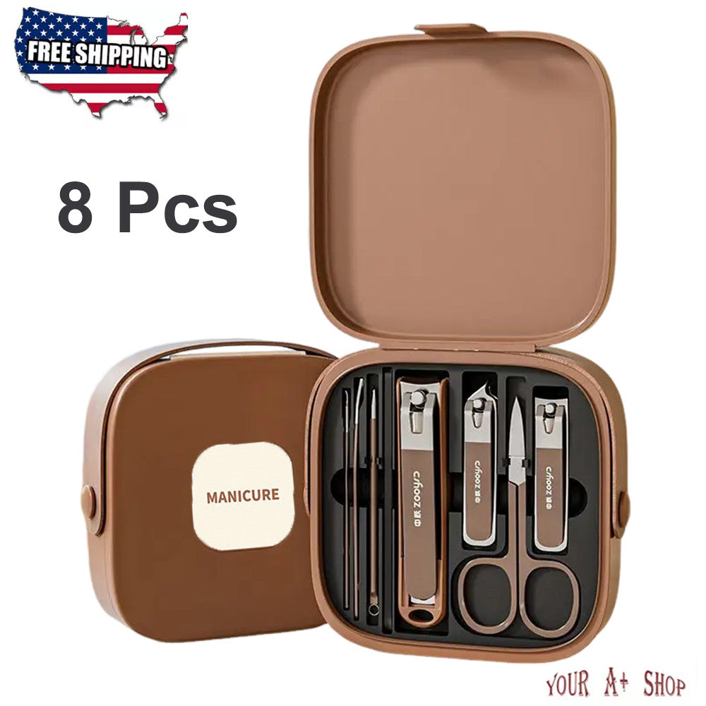 8-Piece Manicure Pedicure Nail Clipper Set with Ear Cleaner & Grooming Kit