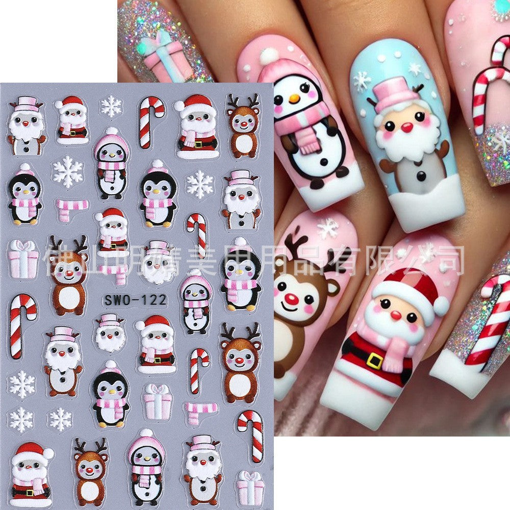 3Pcs Christmas Snowflake Santa Nail Art Stickers Decals Self-Adhesive Holiday Manicure