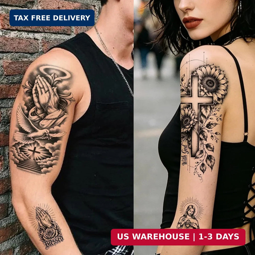 84-Page Christian Prayer Cross Temporary Tattoos Set – Religious Faith Decals