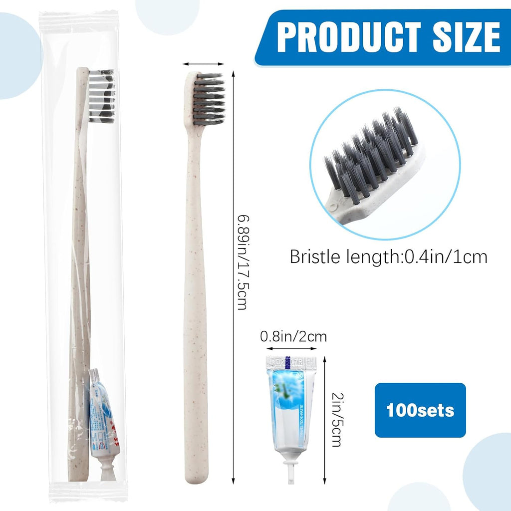 Disposable Toothbrush Set with Mini Toothpaste - 100 Individually Wrapped
