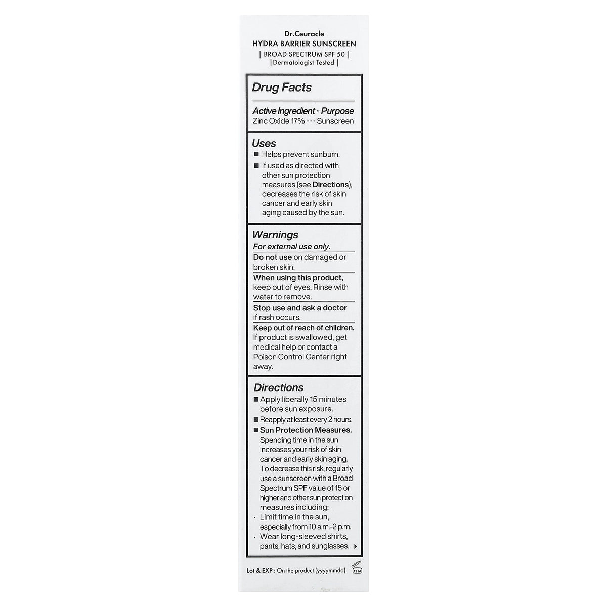 SPF 50 Sunscreen with Zinc Oxide - Broad Spectrum UV Protection, 1.69 fl oz