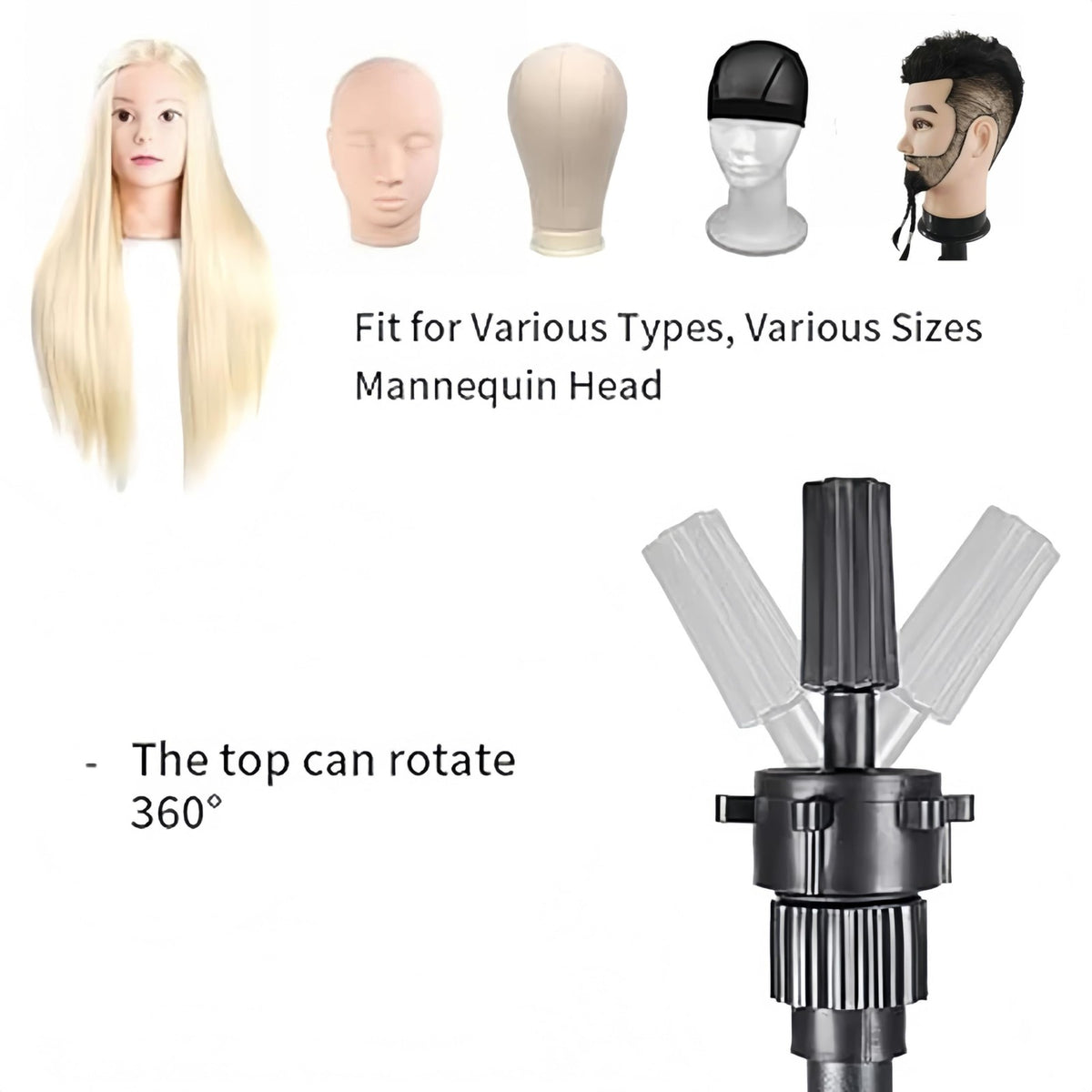 Adjustable 25 Inch Wigs Mannequin Head Stand with Tripod Base for Hair & Hat Display