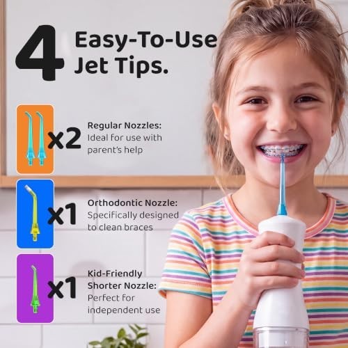 Kids Cordless Water Flosser with 200ml Tank 4 Modes Braces Friendly