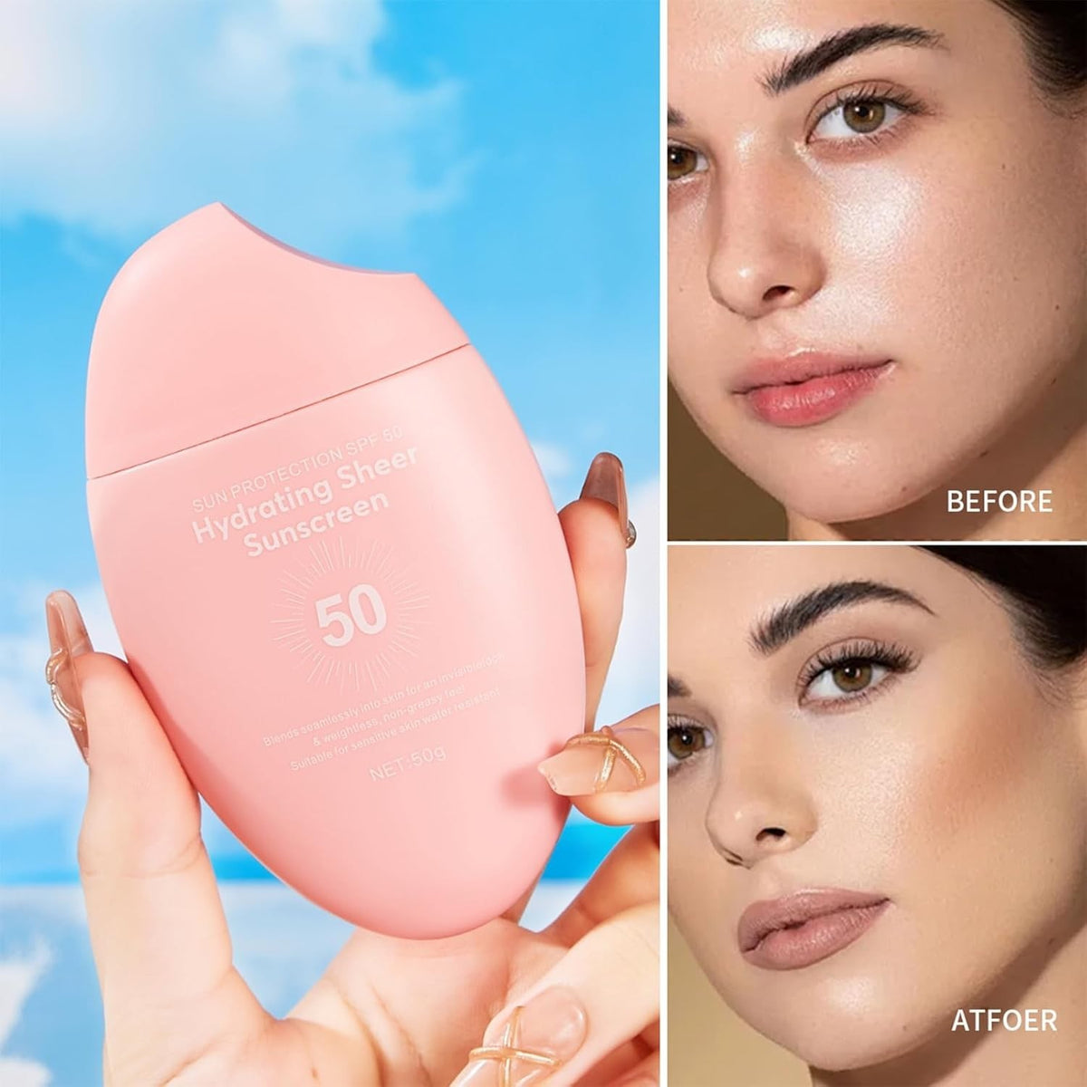 SPF 50+ Hydrating Water Gel Sunscreen - Waterproof, Non-Greasy, Light & Invisible