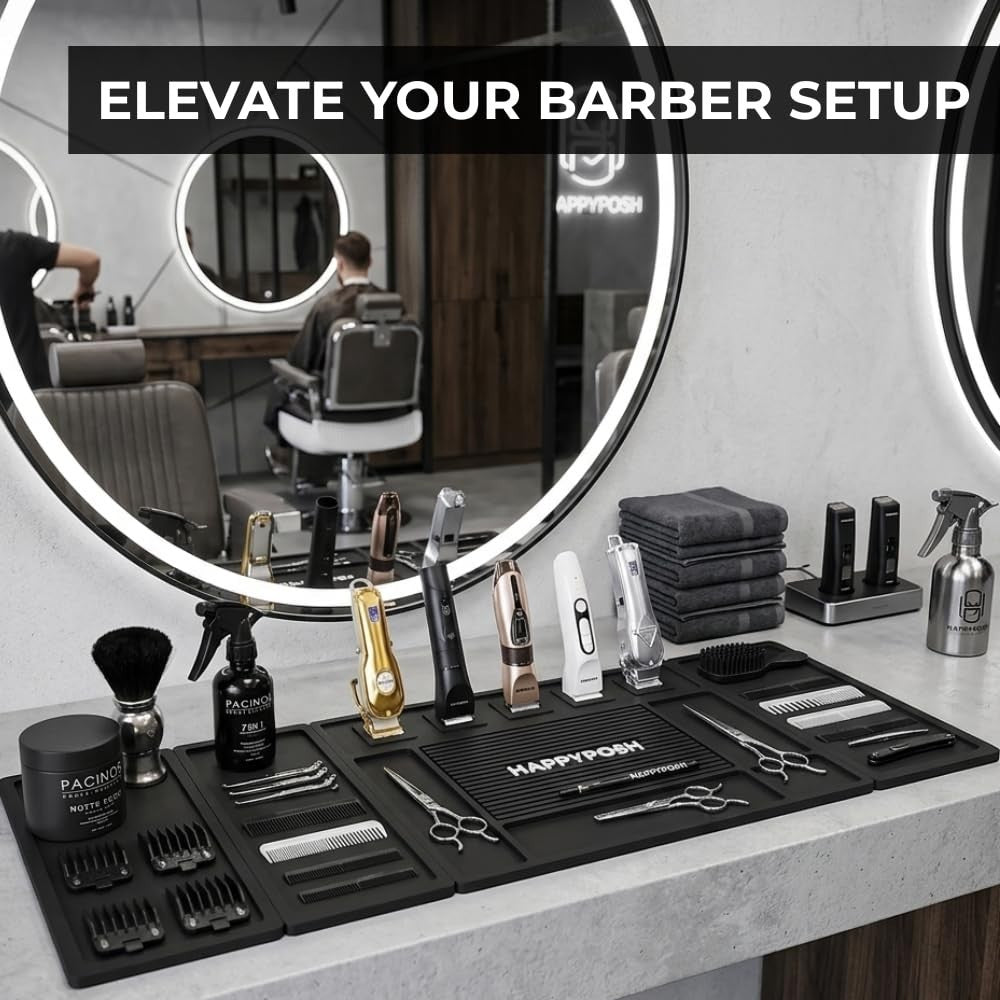 Magnetic Barber Mat Set with 5 Strong Magnets for Clippers & Trimmers