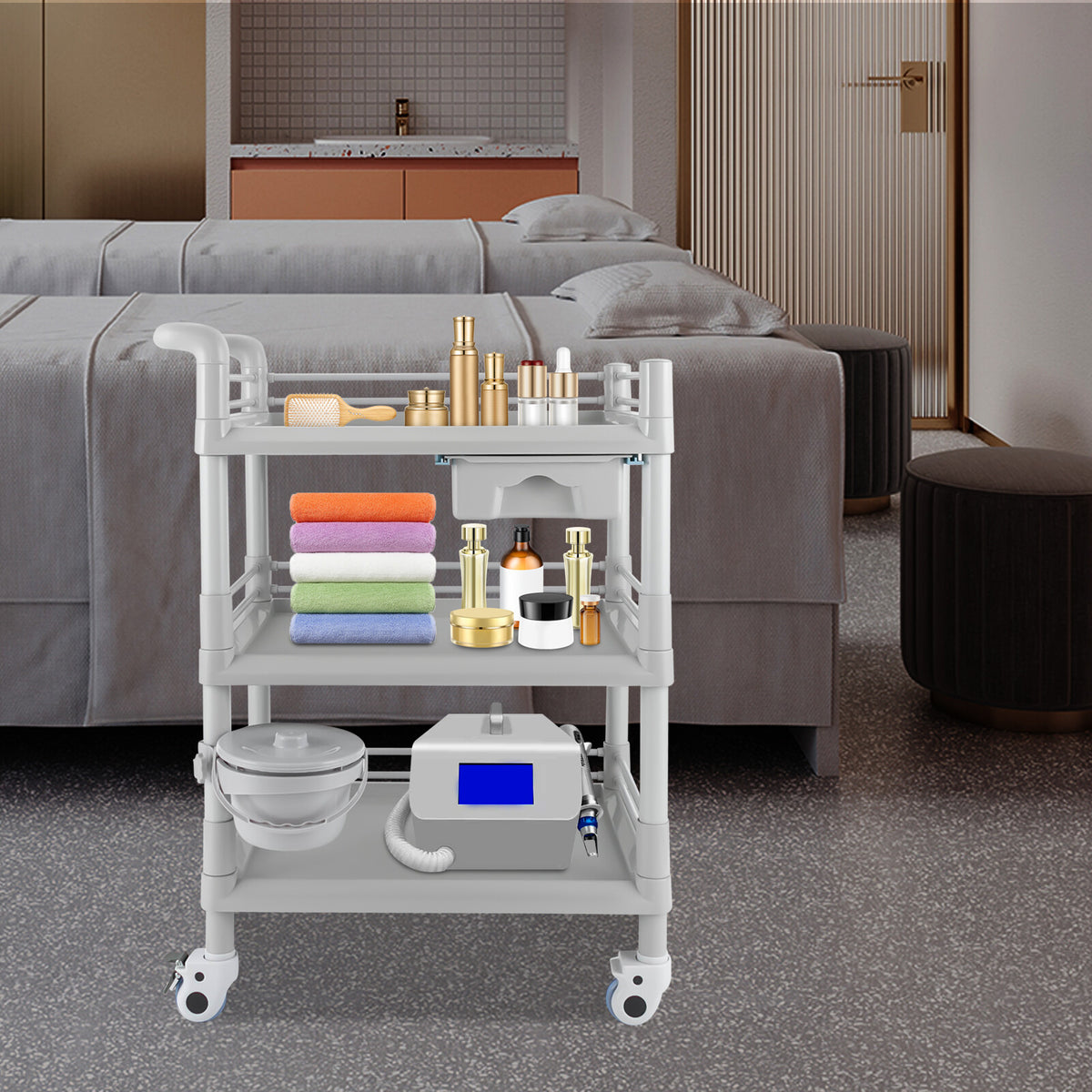 3-Tier Beauty Salon Cart with 4 Wheels and Large Storage Capacity