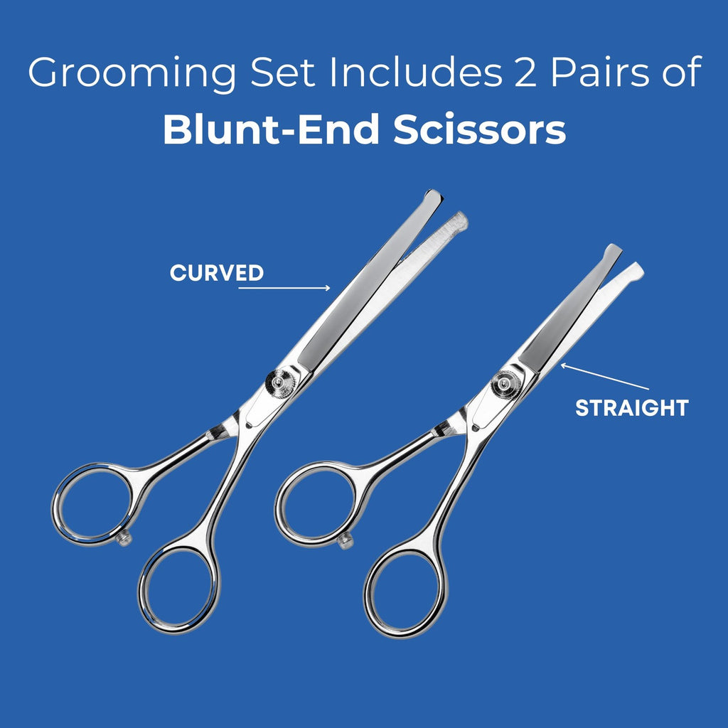 Pet Grooming Scissors Set with Round Tips for Dogs & Cats - Silver