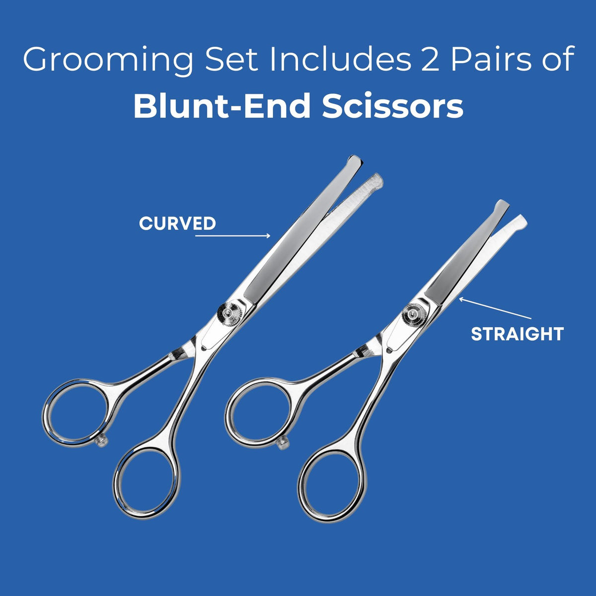 Pet Grooming Scissors Set with Round Tips for Dogs & Cats - Silver