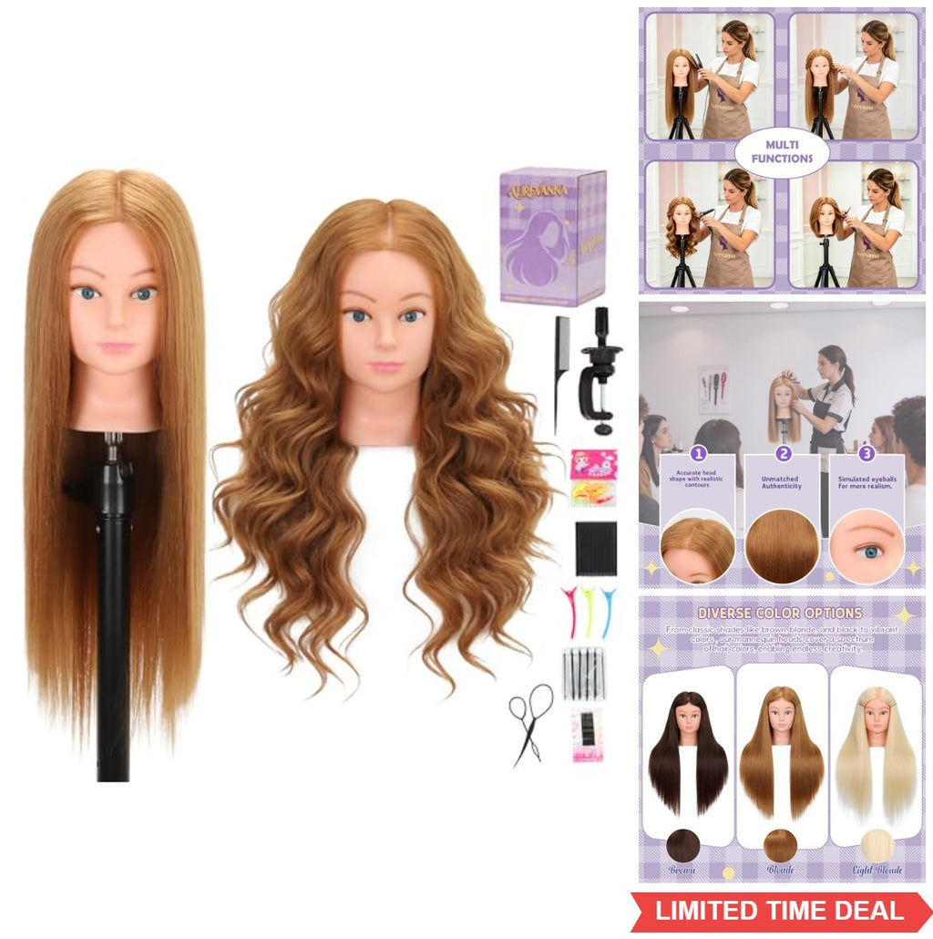 Mannequin Head with 80% Real Human Hair Blonde 26-28 Inch for Cosmetology Training