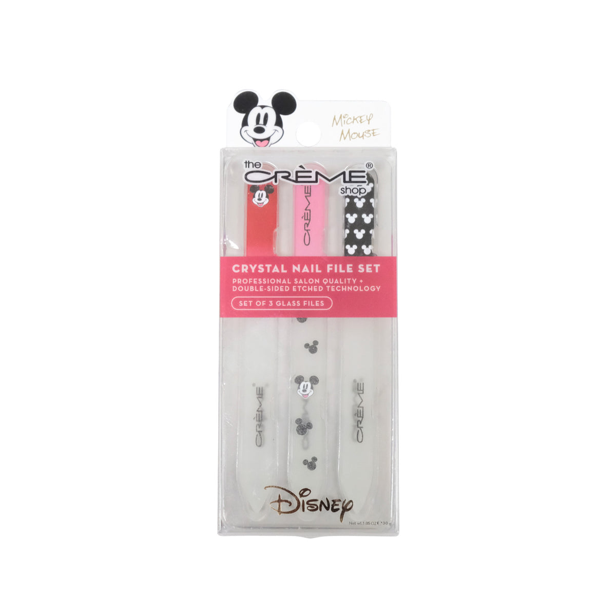 Crystal Nail File Set with Mickey Mouse Designs - Double Sided Glass Files, 3 Pack