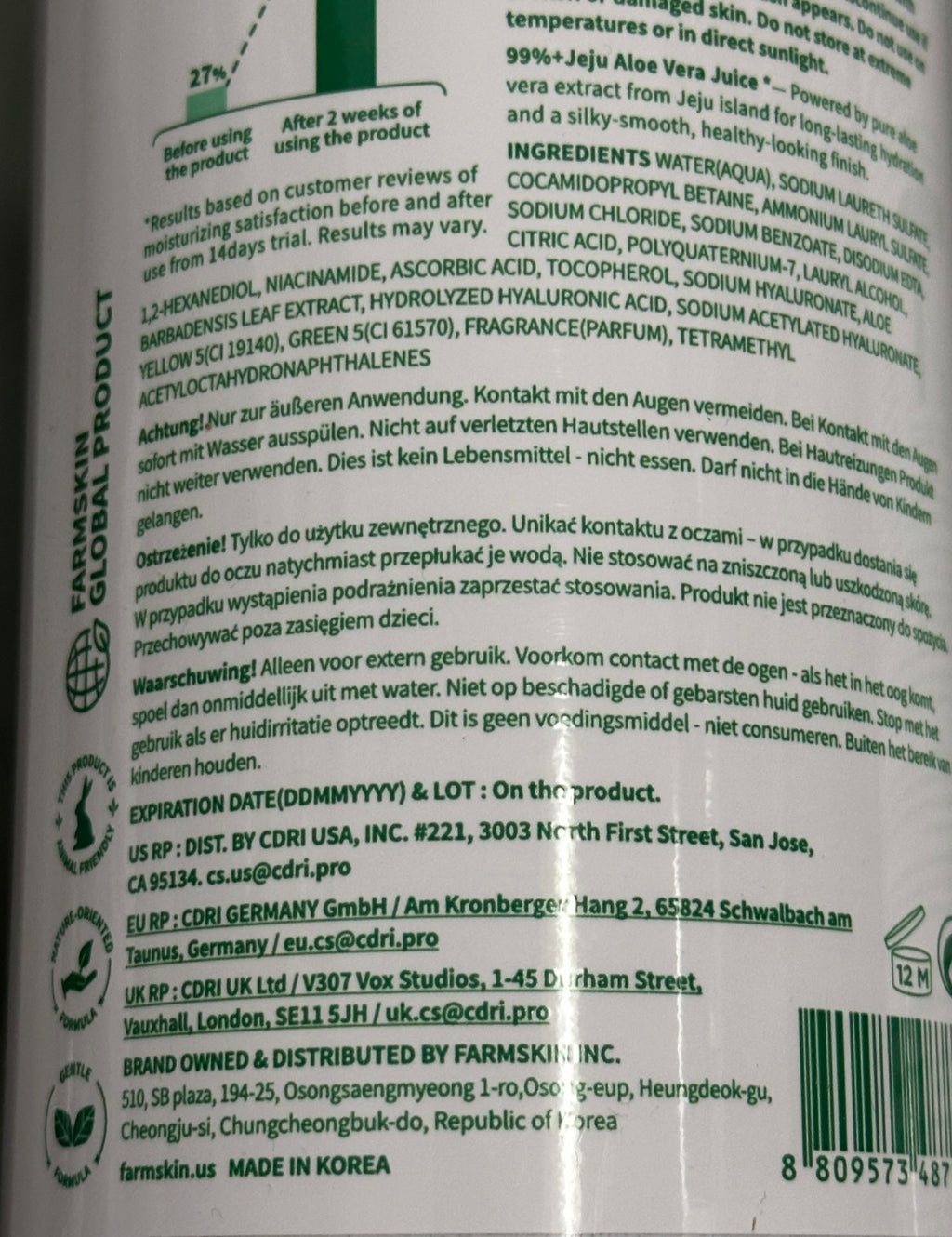 Jeju Aloe Vera Body Wash with Hyaluronic Acid & Vitamins - Hydrating Korean Skin Care (2-Pack)