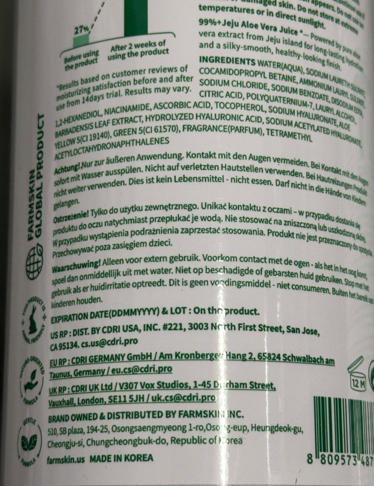 Jeju Aloe Vera Body Wash with Hyaluronic Acid & Vitamins - Hydrating Korean Skin Care (2-Pack)
