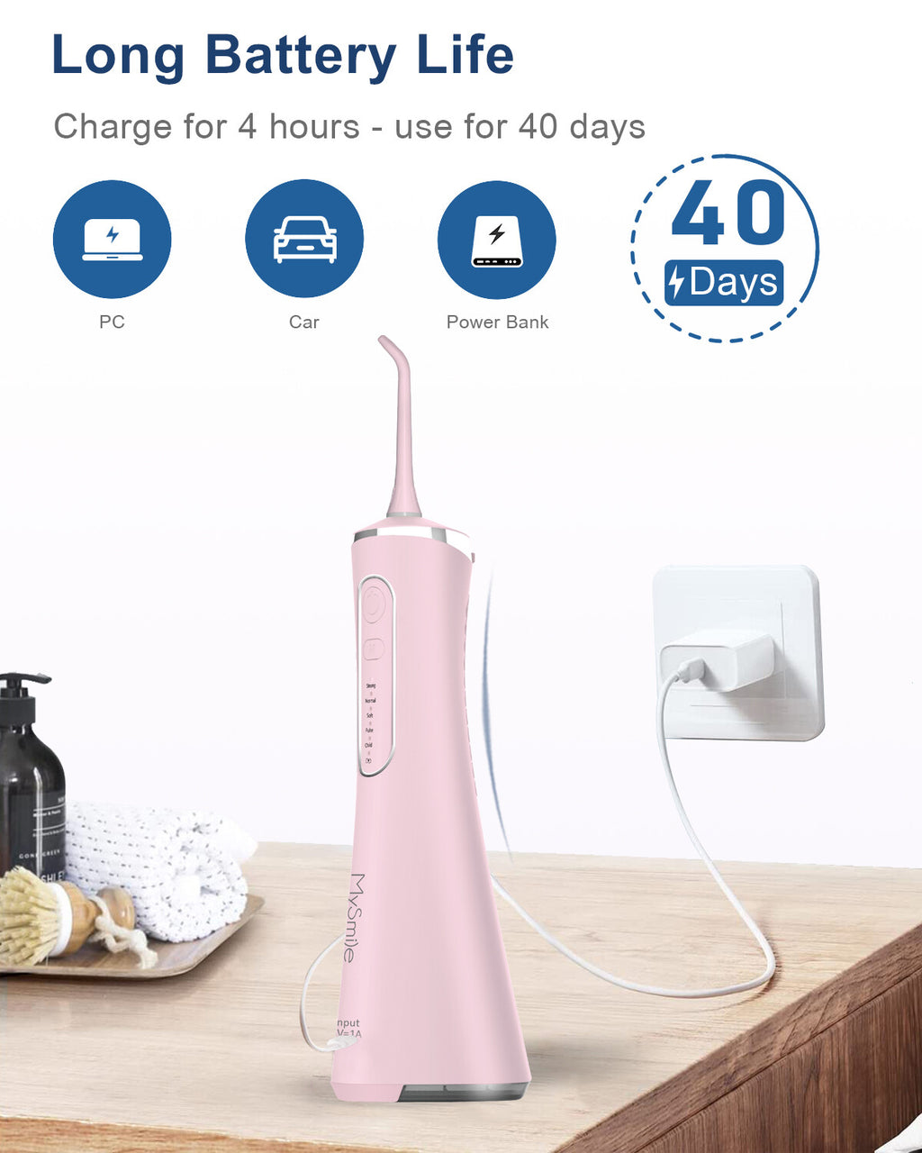 Cordless Water Flosser Dental Oral Irrigator with 8 Nozzles, 260ML Tank, Waterproof