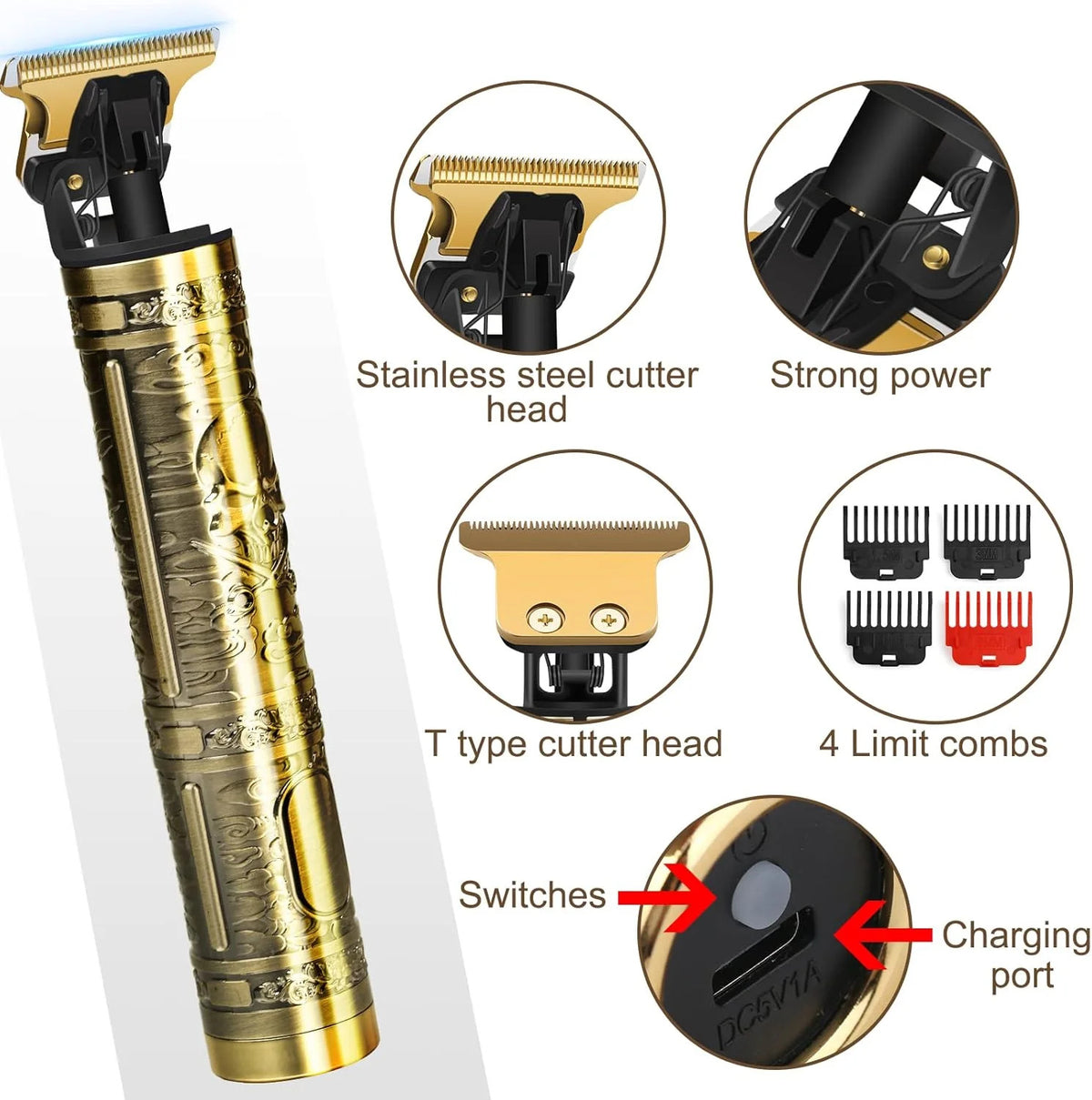 Cordless Rechargeable Hair & Beard Trimmer for Men - Professional Grooming Kit