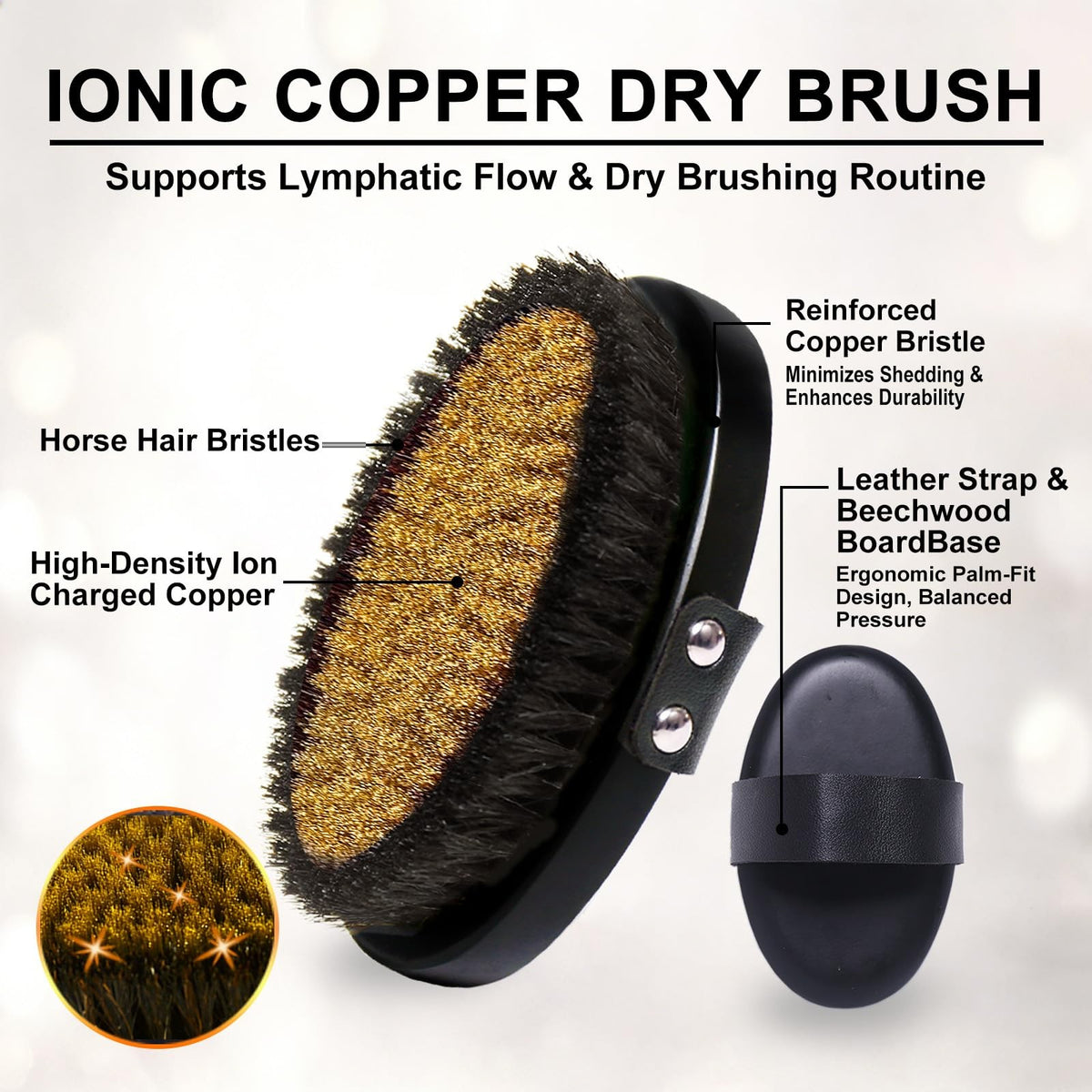 Ionic Copper Dry Body Brush for Lymphatic Drainage & Exfoliation