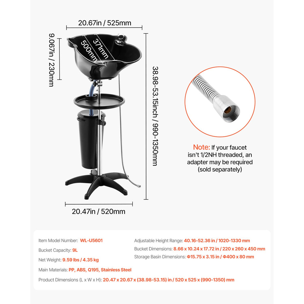Portable Shampoo Basin with Adjustable Height & Showerhead for Hair Washing