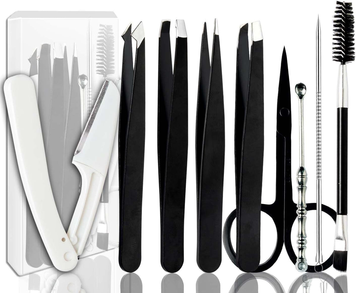 Professional Facial Hair Removal Tweezers Kit - Stainless Steel & Anti-Skid Coating