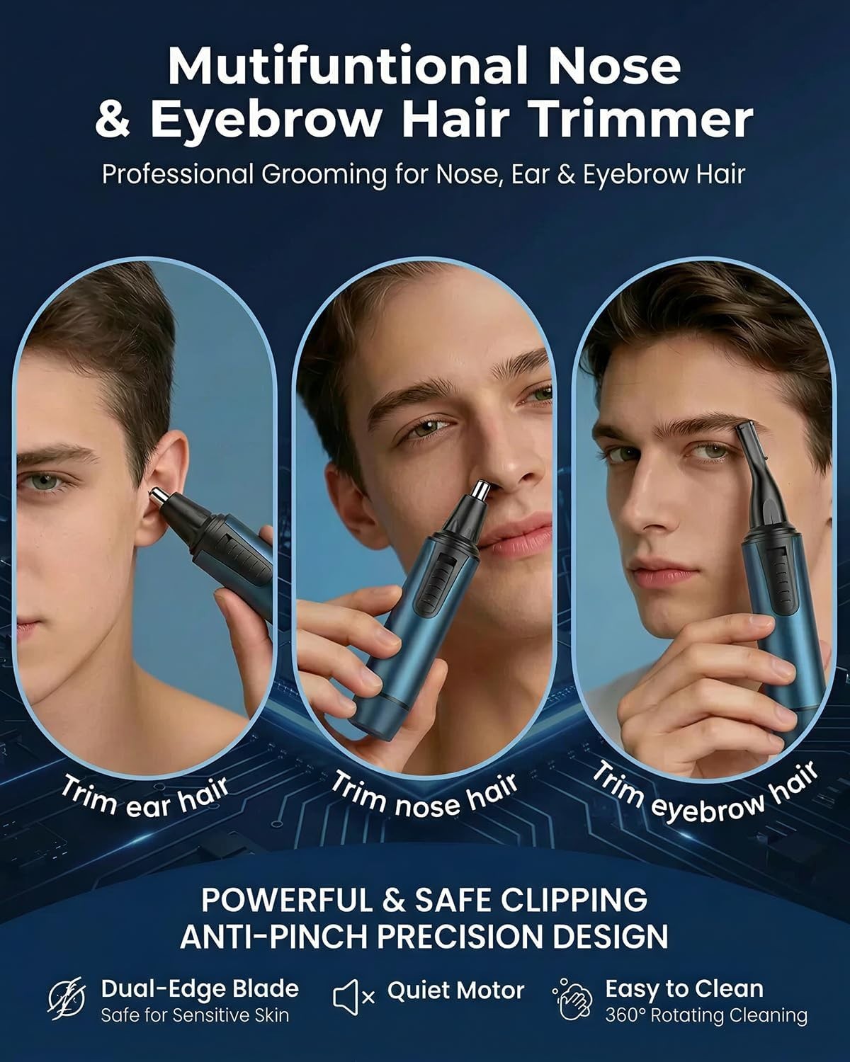 3-in-1 Waterproof Nose Ear & Eyebrow Hair Trimmer for Men