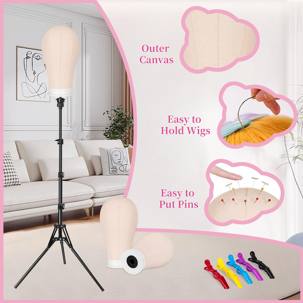 Adjustable 63-Inch Wig Stand Tripod with Mannequin Head for Wig Styling