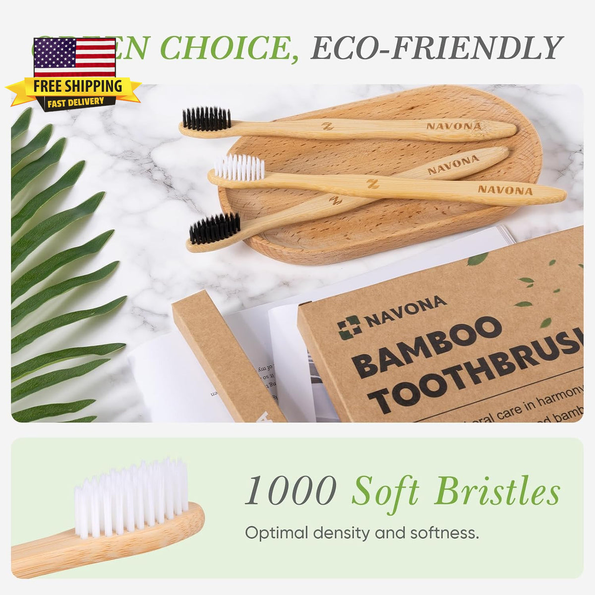 10 Pack Bamboo Toothbrushes - Eco-Friendly Wooden Reusable Oral Care Set